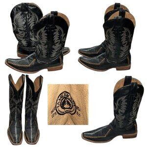 LA Mexicana Men's Black Leather Cowboy Boots Size 8 1/2